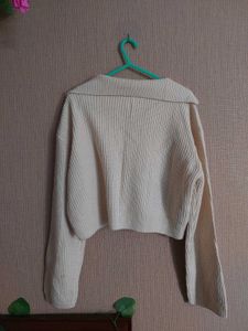 Cream Knit Zip-Up Jacket
