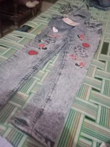 Embroidered Acid Wash Jeans