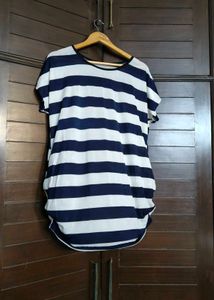 Women Blue Nylon White Striped Top