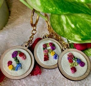 Hand Embroidered Initial Keychain