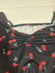 Cherry Print Black Dress