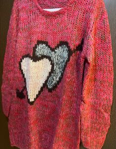 Womens Pink Heart Cupid Wool Sweater
