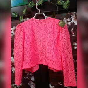 Hot Pink Lace Cropped Blazer