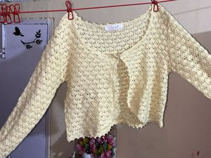 Yellow Crochet Cropped Cardigan