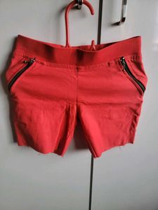 Red Zipper Pocket Shorts