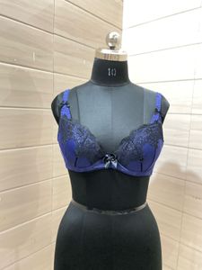 Vintage Imported Blue & Black Lace Bra