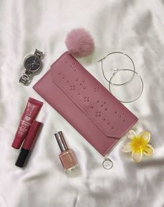 Trendy Pink Wallet with Pom-Pom Charm – Like New