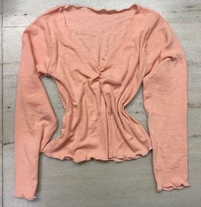 Peach V-Neck Long Sleeve Top