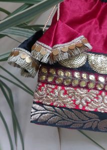 Maroon And Black Wedding Potli bag