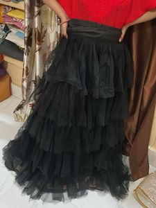 Black Tulle Tiered Maxi Skirt