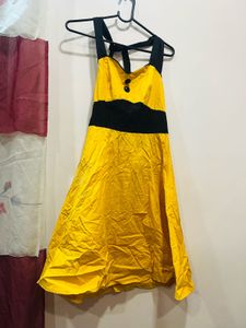 Yellow Corset Waist Sweet Heart Neck Dress