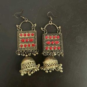 Oxidized Red Trendy Jhumkas
