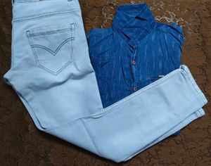 Denim Pant With Cotton Shirt