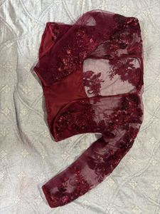 Maroon Embroidered Sequin Shrug