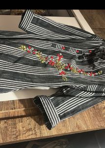 Striped Embroidered Kurta
