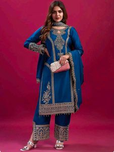 Pure Chinnon Silk With Heavy Embroidery Work❤️‍🔥