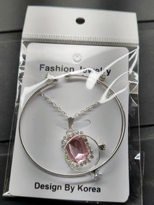 Silver Colorful Gem Pendent, Bracelet &amp; Ring Set