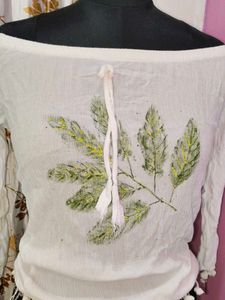 Off-Shoulder Leaf Print Top