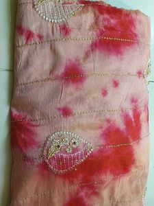 Pink Tie-Dye Saree with Embellishments