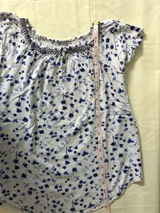 White Blue Printed Top