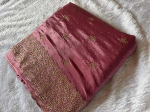 Elegant Pink Embroidered Party wear Saree