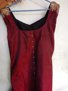 Maroon Dress with Gold Embroidery