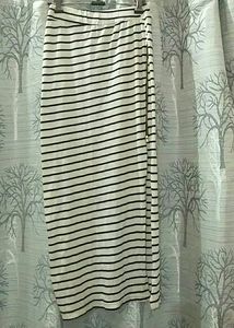 White Strip Slit Skirt