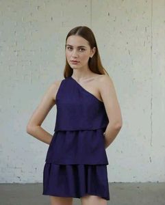 Shein Cute Solid One Shoulder Flared Hem Mini Laye