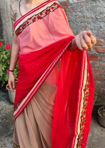 🎊🧿Diwali special Elegant Red &amp; Beige Saree
