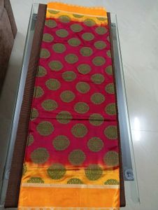 Pure Bangalore Silk Maroon With Yellow Border
