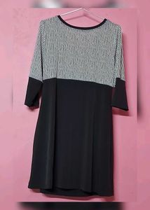 Striped Detail Black Dress