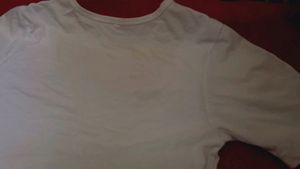 printed women white cotton round neck top