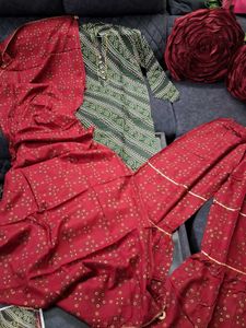 Green Bandhani Kurta Set L Size