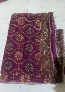WinePurple Net Saree with Heavy GoldenBorde Sequin