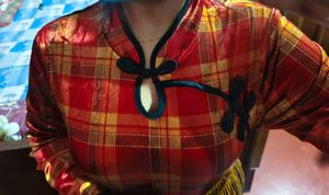 Vintage Style Plaid Mandarin Collar Velvet Top