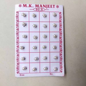 925 Pure Silver Pearl Nose And Ear Earings 1 Pair