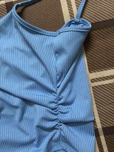 Blue Ribbed Co-ord traps Top &amp; Split Skirt