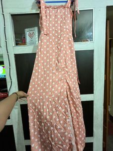 Polka Dot Tie Strap Maxi Dress