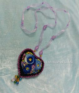 Hand Embroidered Floral Heart Pendant Necklace