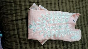 Peach Colour Ambrodaried Kurta With Plazzo