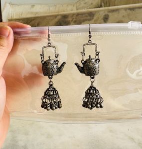 Set Of 3 Oxidised Jhumka Earrings