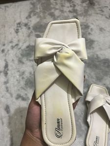 Elegant White Bow Slides