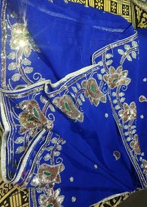 New Saree Royal Blue Embroidered Sare With Blouse