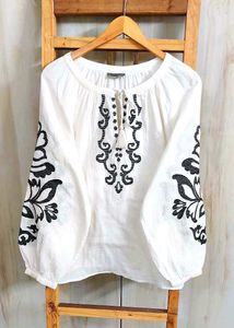 Black Embroidered Peasant Top size-42-44