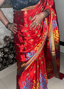 Red crepe saree