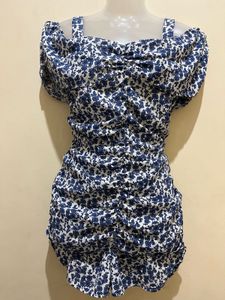 Blue &amp; White Floral Ruched Playsuit