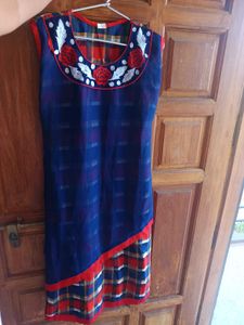 Blue Plaid Embroidered Tunic