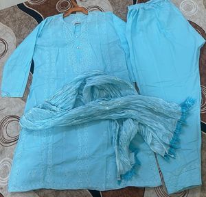 🩵Sky Blue Lucknowi baadla Kurta Set🩵