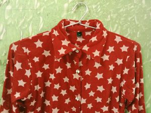 Red Star Print Button Down Shirt Top