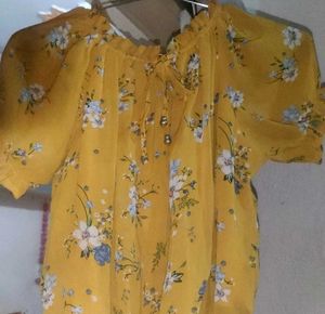 Yellow Floral Ruffle Crop Top